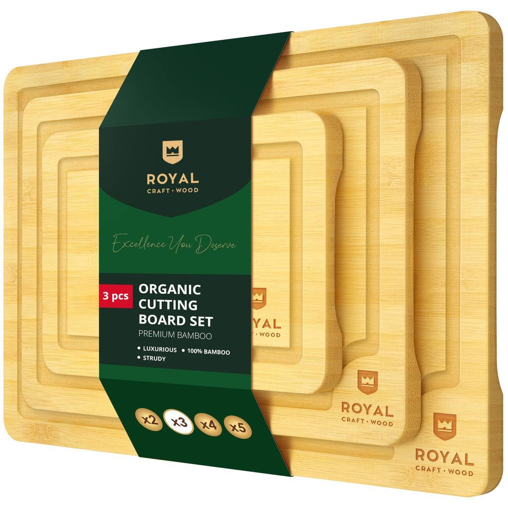 𝐋𝐮𝐱𝐮𝐫𝐲 Bamboo Cutting Board for Kitchen - Chopping Board w/Juice Groove & Easy Grip Handle - Organic Wooden Cutting Boards for Meat, Cheese, Fruits & Vegetables (Set of 3)